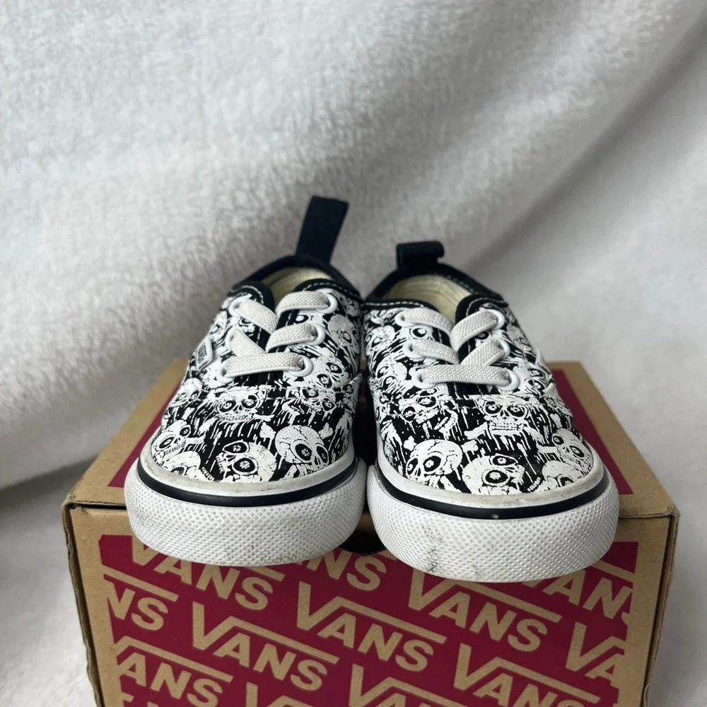 Toddler Vans Authentic Skate Shoes Skull Print Black‎ White Size 4 US